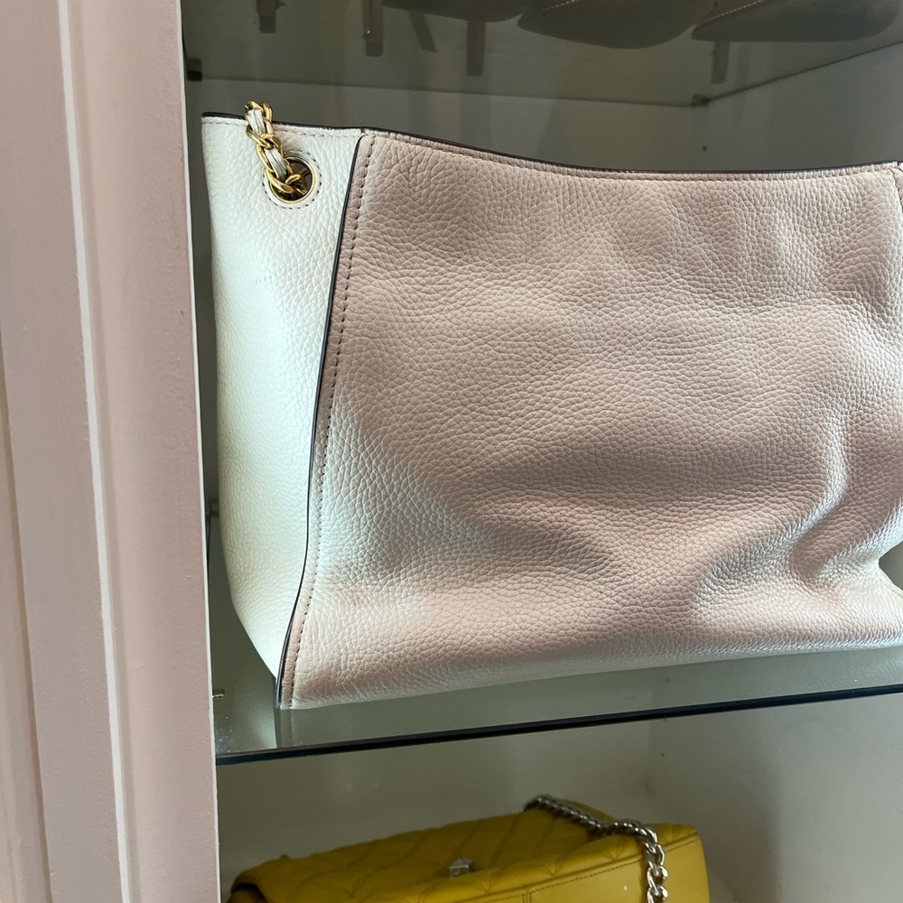 Tory Burch triple compartment tote Light cream  Pebbled leather and Gold metal - Picture 7 of 12